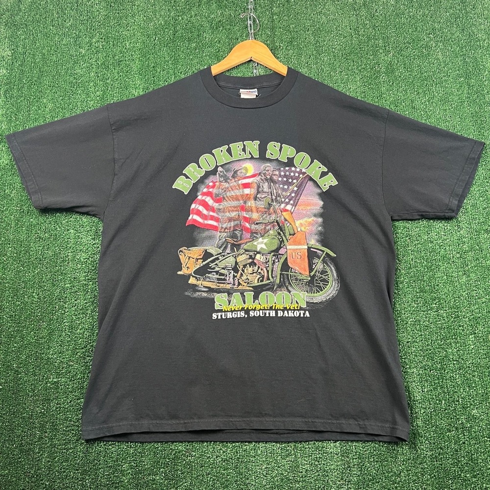 Broken Spoke Saloon T-Shirt Mens XL Black Sturgis SD Motorcycle Rally Vet Y2K